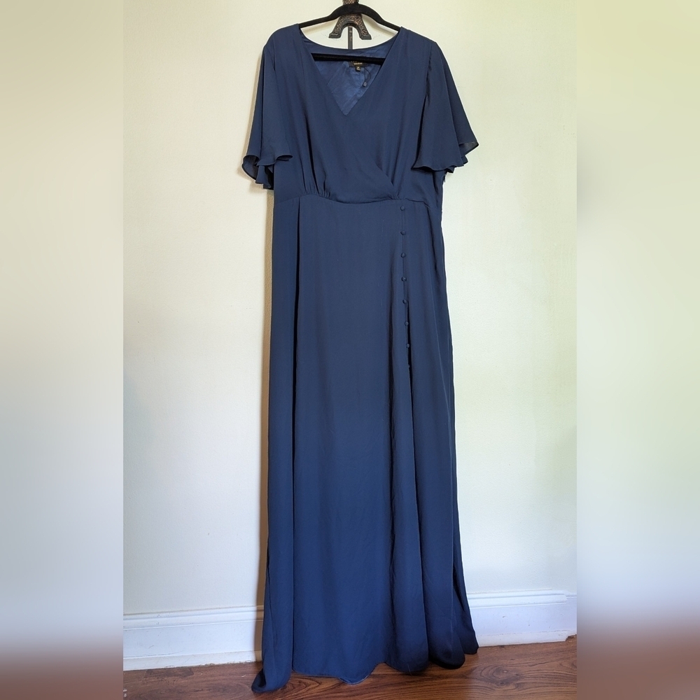RSVP Sugar Lips Everlasting Surplice Flutter Sleeve Maxi Blue Empire Size 2X